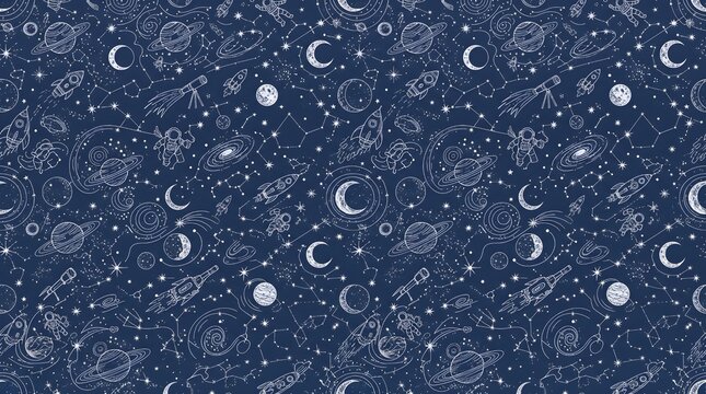 seamless pattern moon and stars in outer space 