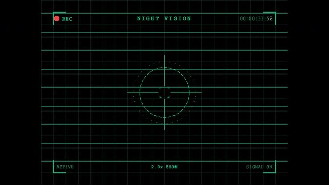 night vision recording interface phosphor green tactical camera hud overlay vector loop 4K