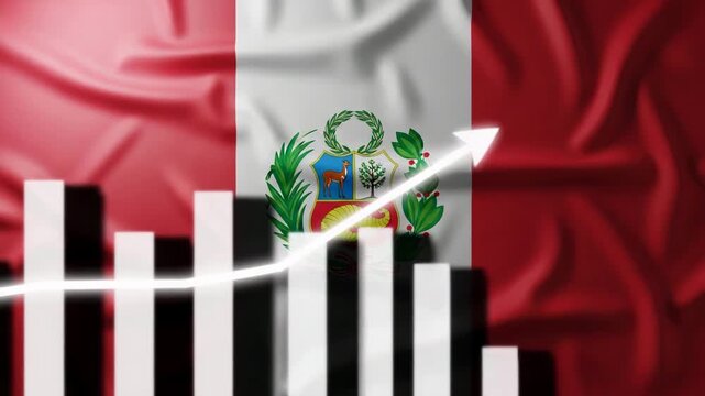 Peruvian Economic Growth A graphic representation of economic progress overlaid on the national flag of Peru symbolizing a positive trend in the country's financial landscape