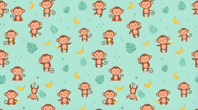 vector seamless pattern with monkey