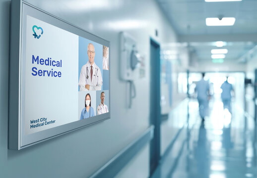 Hospital Hallway Digital Display Mockup PSD