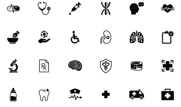 Black and white medical icons set