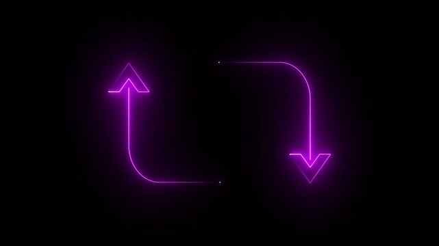 Purple neon glowing refresh cycle arrows animation light interface motion