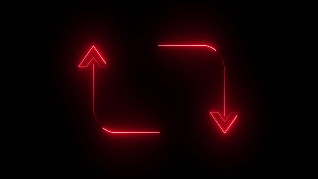 Red neon glowing refresh cycle arrows animation light interface motion light