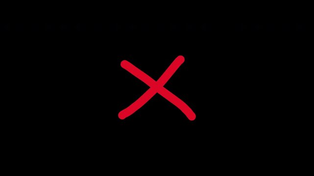 Red brush cross mark sign 4K resolution on alpha channel background.