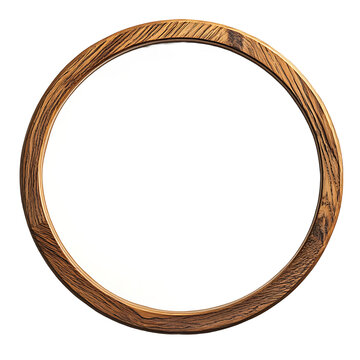 Round wooden frame with natural grain rustic circular border for rustic decor isolated on white background