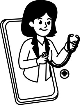 Telemedicine Doctor on Smartphone &ndash; Line Icon Illustration