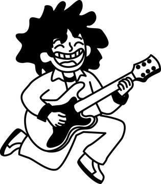 Guitarist Performing Music &ndash; Line Icon Illustration