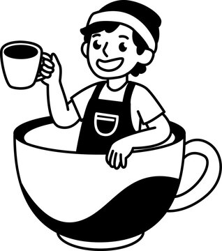 Barista Serving Coffee Cup &ndash; Line Icon Illustration