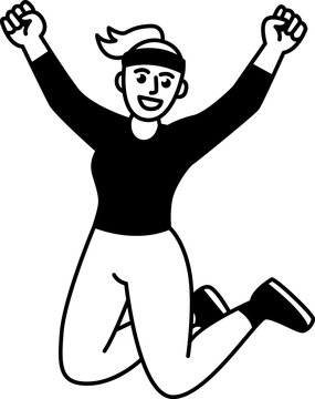 Jumping Winner Celebration &ndash; Line Icon Illustration