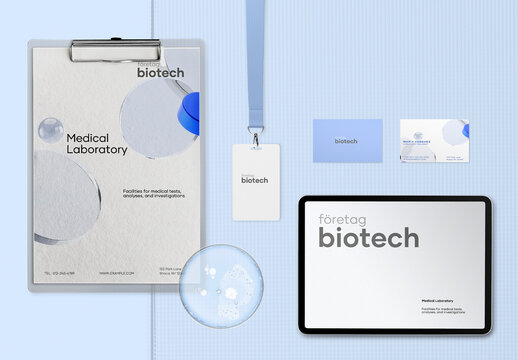 Biotech Branding Laboratory Essentials Tablet Mockup PSD