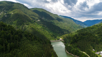 Fototapeta premium Scenic Carpathian Lake Surrounded by Pine Forest