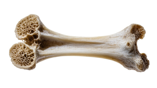 Animal bone with porous ends, isolated on transparent background