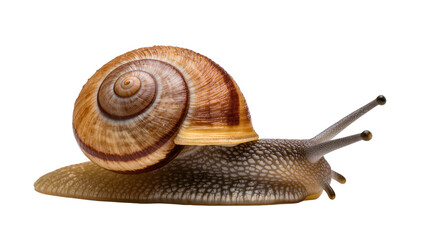 Brown spiral shell snail with textured body, isolated on transparent background © Alexa