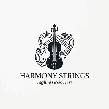 Elegant black string instrument icon for orchestra or music school branding.