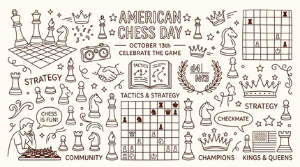 American Chess Day Doodle Collection: Celebrating the Game of Strategy and Tactics. © Bara