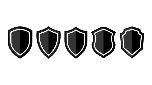 Black shield icons set protection security badge emblem shapes on white background