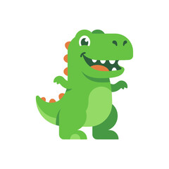 Fototapeta premium Friendly green cartoon dinosaur with orange spikes, flat design