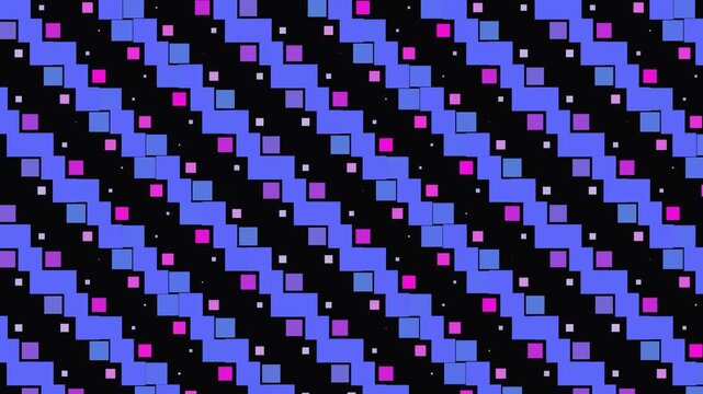 Vibrant geometric pattern of squares and dots on black background  abstract moving wave background seamless