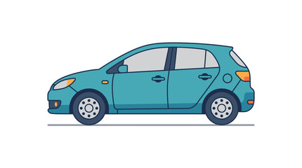 Naklejka premium Teal colored hatchback car in a simple flat illustration style
