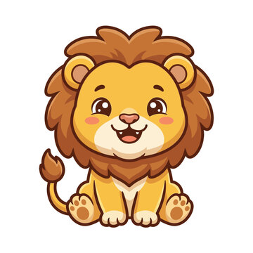 Cute cartoon lion cub with fluffy mane and smiling face