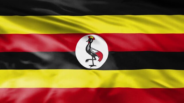 Ugandan flag waving in wind seamless loop national country emblem banner.