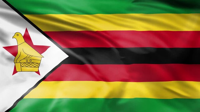 Waving flag of zimbabwe in soft light motion background loop animation.