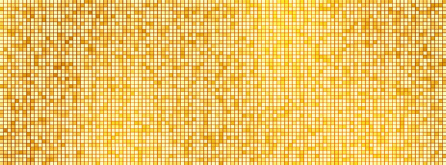 Fototapeta na wymiar Golden mosaic background of small, shimmering square tiles reminiscent of a disco ball or a sparkling dance floor