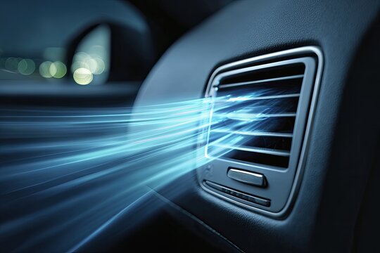 Conceptual view of a car's air vent with digitally enhanced blue air flow