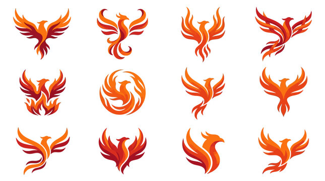 Collection of fiery bird icons.