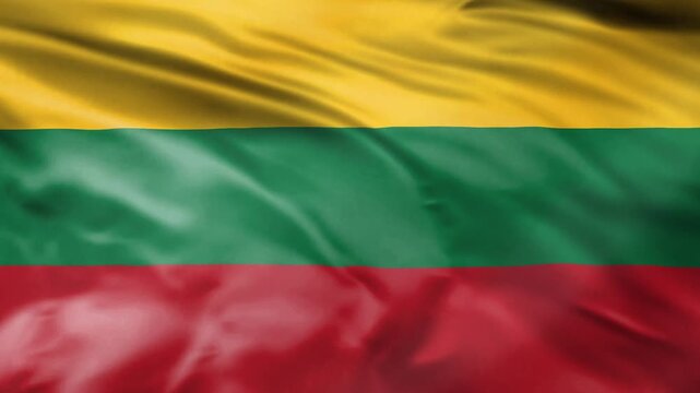 Lithuanian flag waving in wind isolated against black background studio.