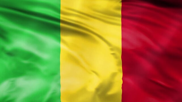 Mali national flag waving in wind isolated on white background high detail.