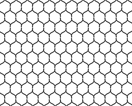 seamless pattern with hexagons, seamless abstract geometric pattern with black wire fence mesh and repeating hexagonal chicken wire grid on a white background