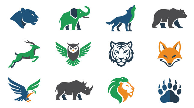 Wildlife animal icons set.