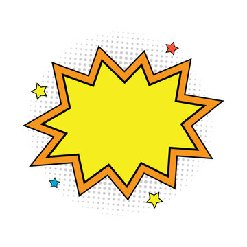 Comic Style Yellow Speech Bubble Explosion Banner with Pop Art Halftone Background