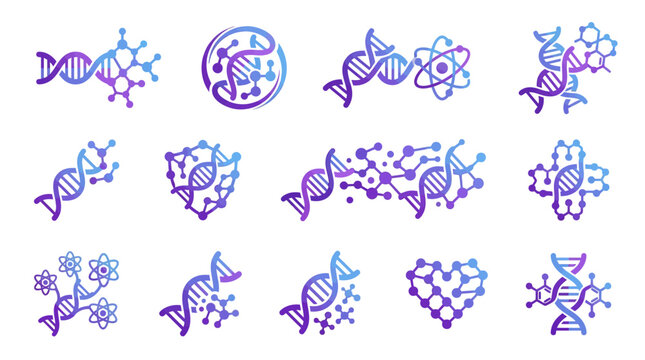 DNA molecule and atom structures.
