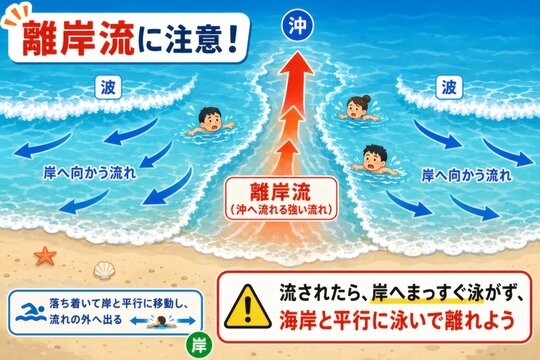 離岸流　図解　海水浴場