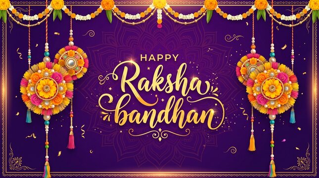 Beautiful gold raksha bandhan greeting card with color background.