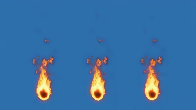 Pixelated fire animation loop with evolving flame intensity against a blue background