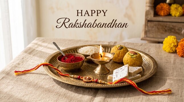 Traditional Raksha Bandhan Thali with Rakhi and Sweets