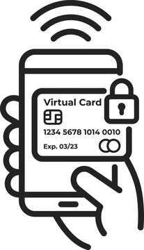 Secure virtual credit card payment on mobile phone icon with contactless transaction security protection