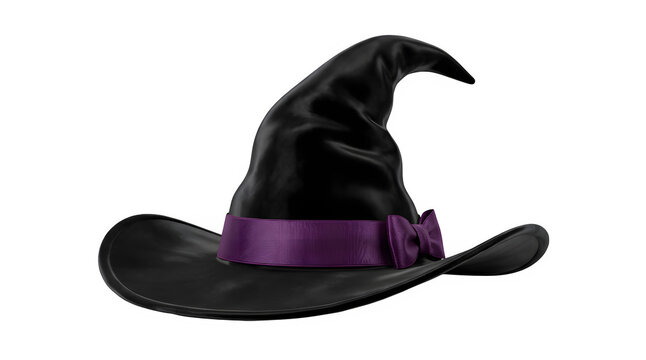 Classic black witch hat with purple ribbon halloween costume prop