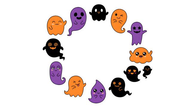 Kawaii ghost wreath adorable halloween spirits in a circular arrangement