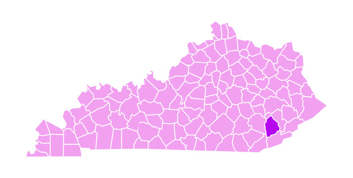 Leslie County Highlighted in voilate on Kentucky State Vector Map