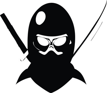 Silhouette of a ninja with weapons ready for action. Stealthy martial artist in a dynamic pose with a mask and sword, emphasizing agility and comba...