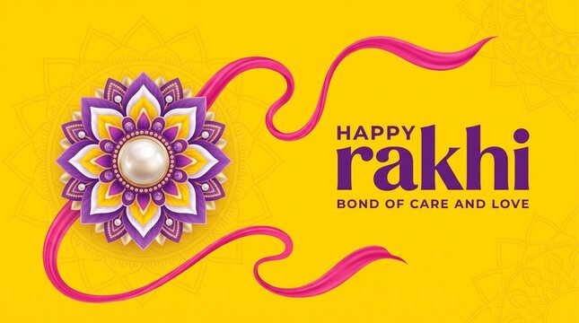 Happy Rakhi. Illustration of banner, poster or greeting card design with decorative Rakhi for Raksha Bandhan, Indian festival of brother and sister bonding celebration