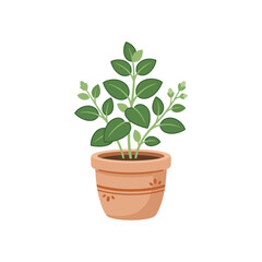 Fototapeta premium Green potted plant illustration in a terracotta ceramic pot with decorative patterns.