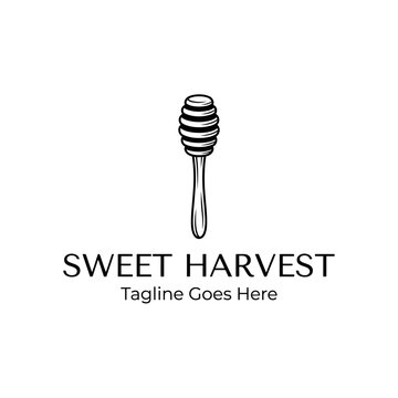 Simple black and white honey stick icon for local farms, natural sweetener products, and artisanal culinary brands.