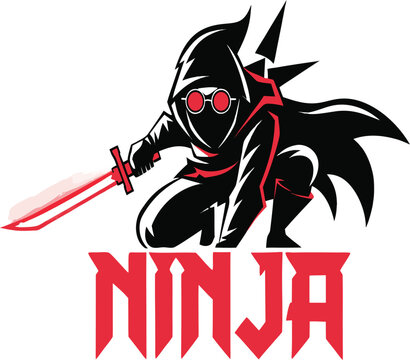 Dynamic ninja warrior wielding a glowing sword. Modern stealth assassin in action pose with a fierce stance.