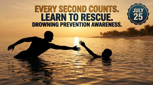 Drowning prevention awareness, rescue, water safety, every second counts, learn to rescue